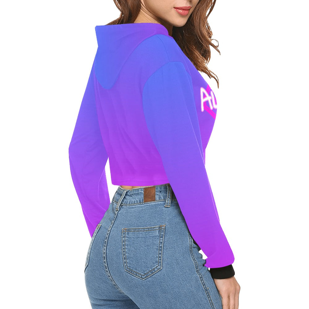 Women's Gradient Blue /Pink Cropped Hoodie (Model H22)