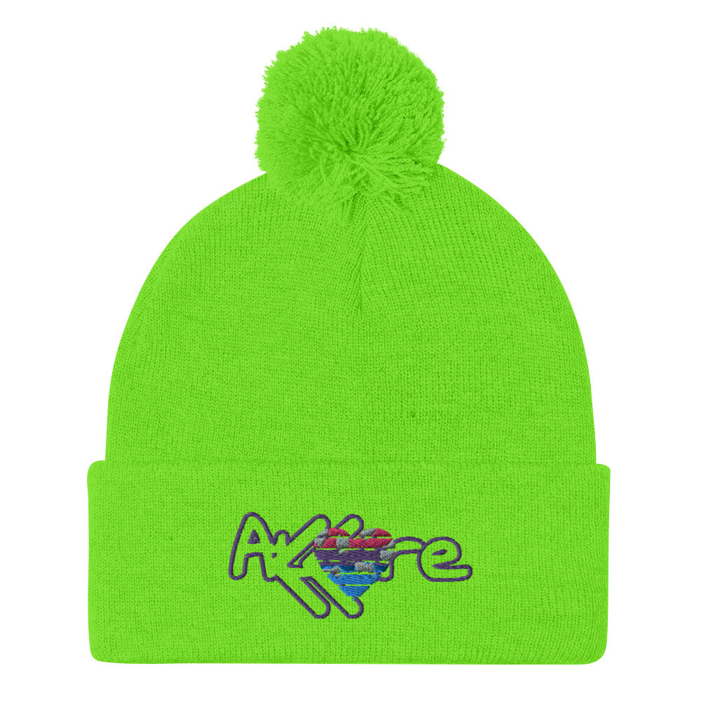 Embroidered ALdre Heart Pom-Pom Beanie