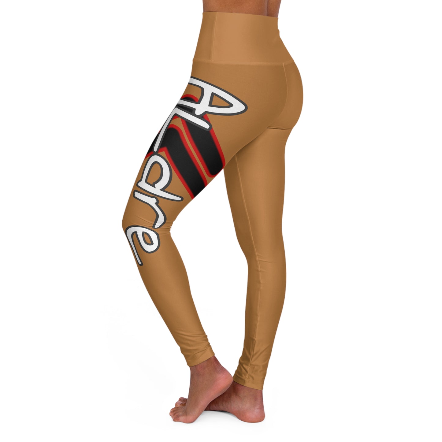 High Waisted Yoga Leggings (Red/Tan)