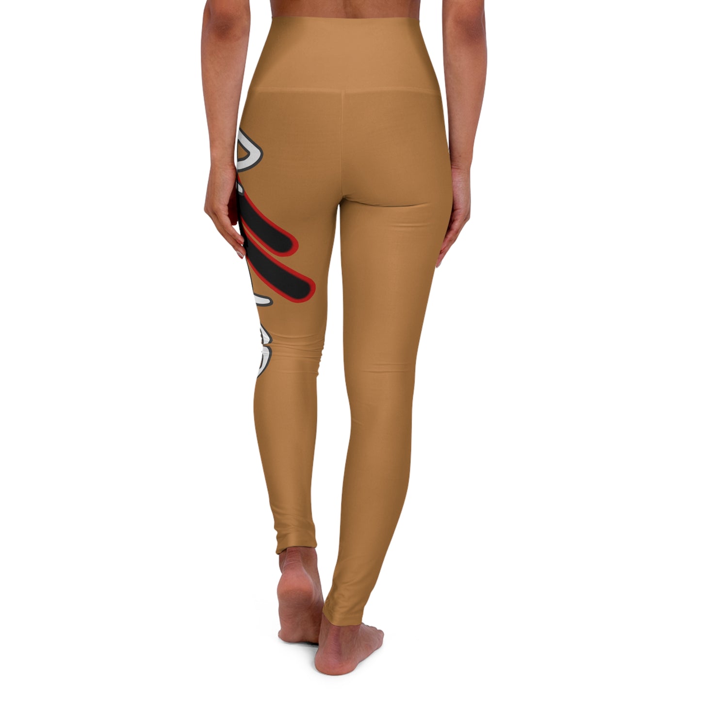 High Waisted Yoga Leggings (Red/Tan)