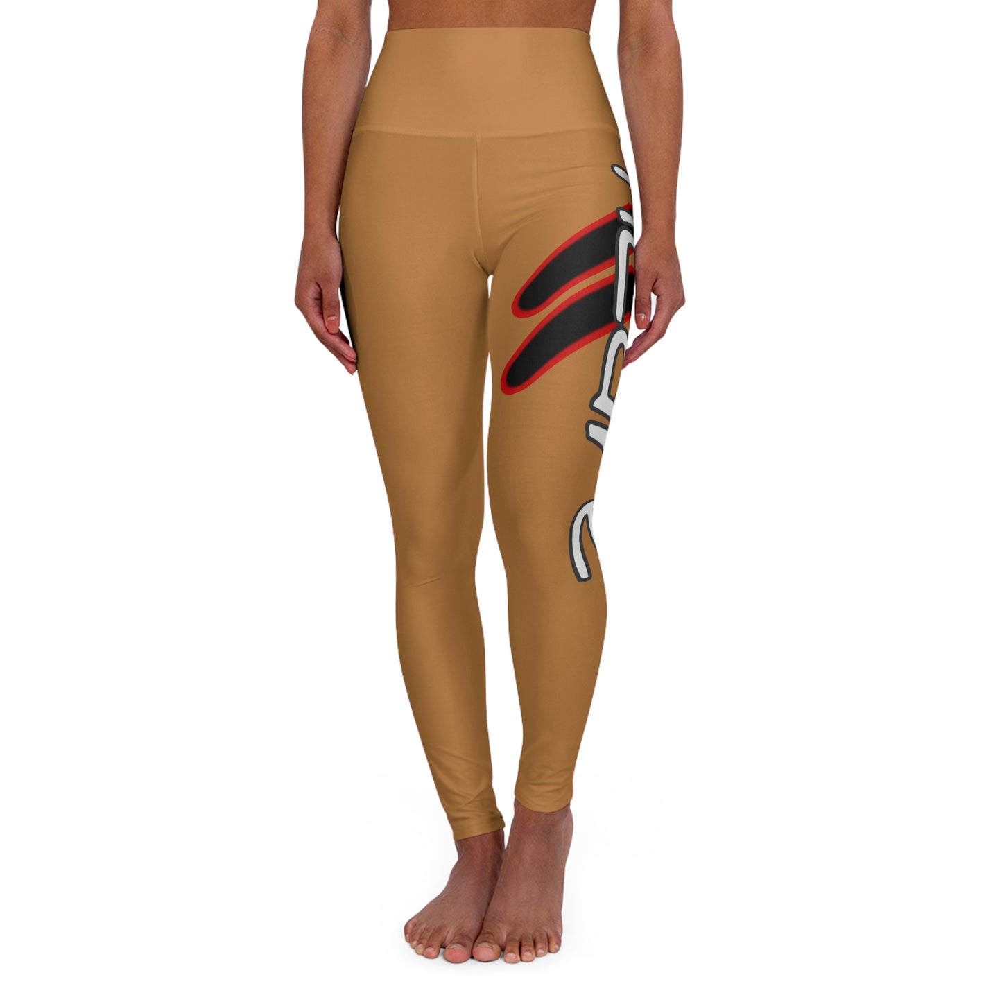 High Waisted Yoga Leggings (Red/Tan)