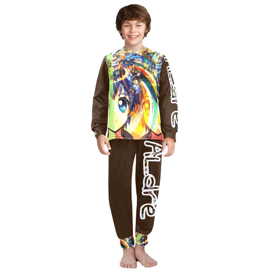 Big Boys' Crew Neck Long Set (Chocolate)