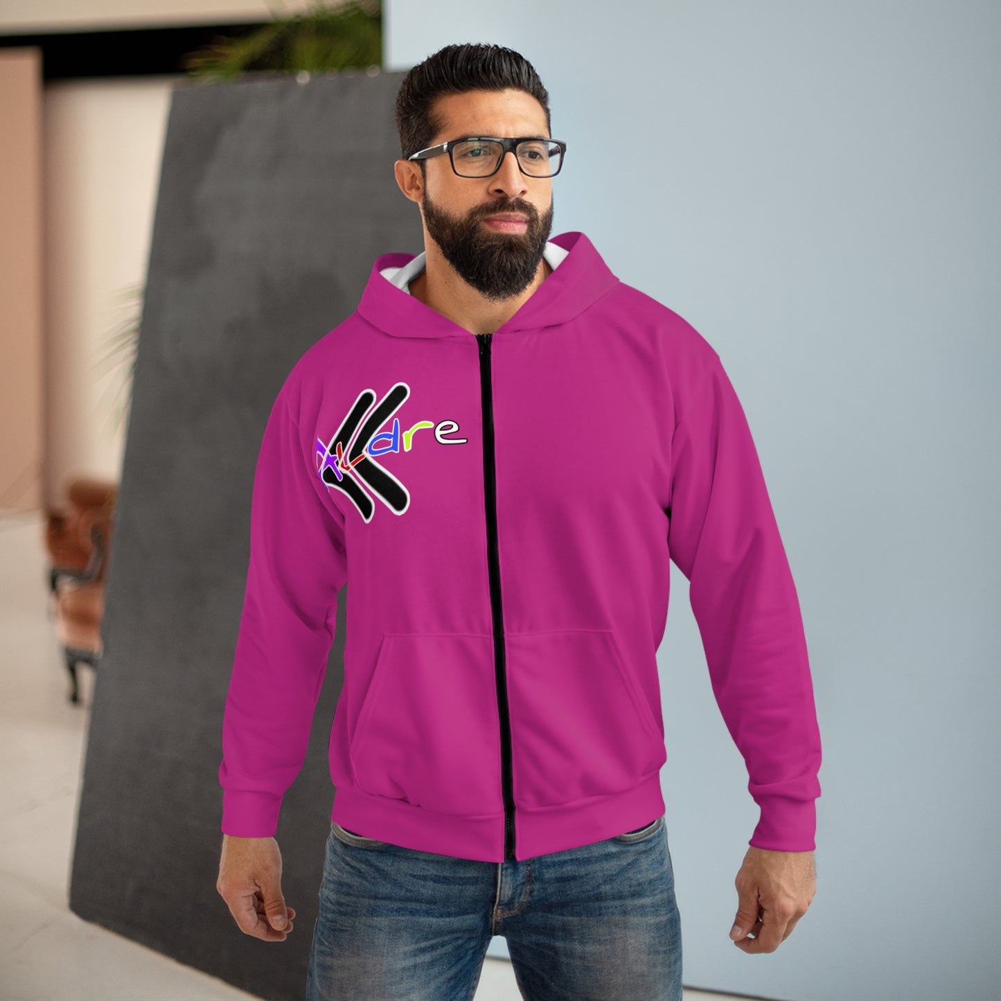 Unisex Magenta Zip Hoodie