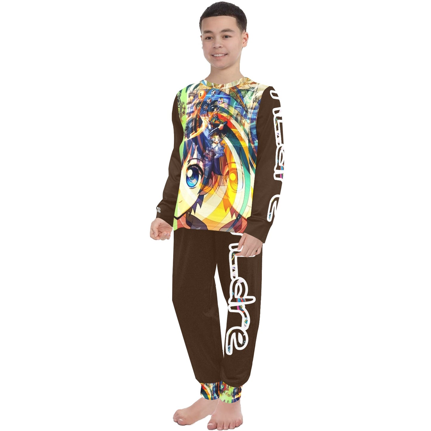 Big Boys' Crew Neck Long Set (Chocolate)