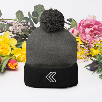 Embroidered Pom-Pom Beanie