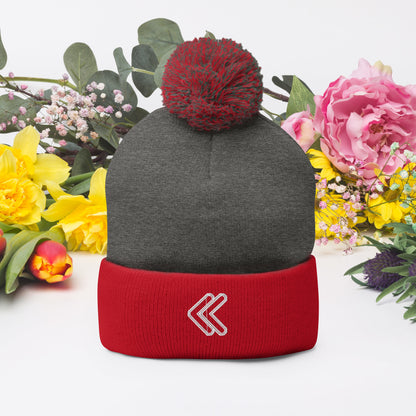 Embroidered Pom-Pom Beanie