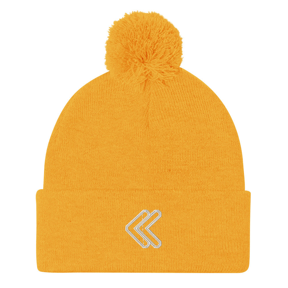 Embroidered Pom-Pom Beanie