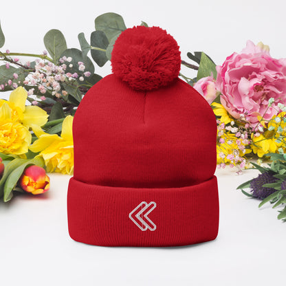 Embroidered Pom-Pom Beanie