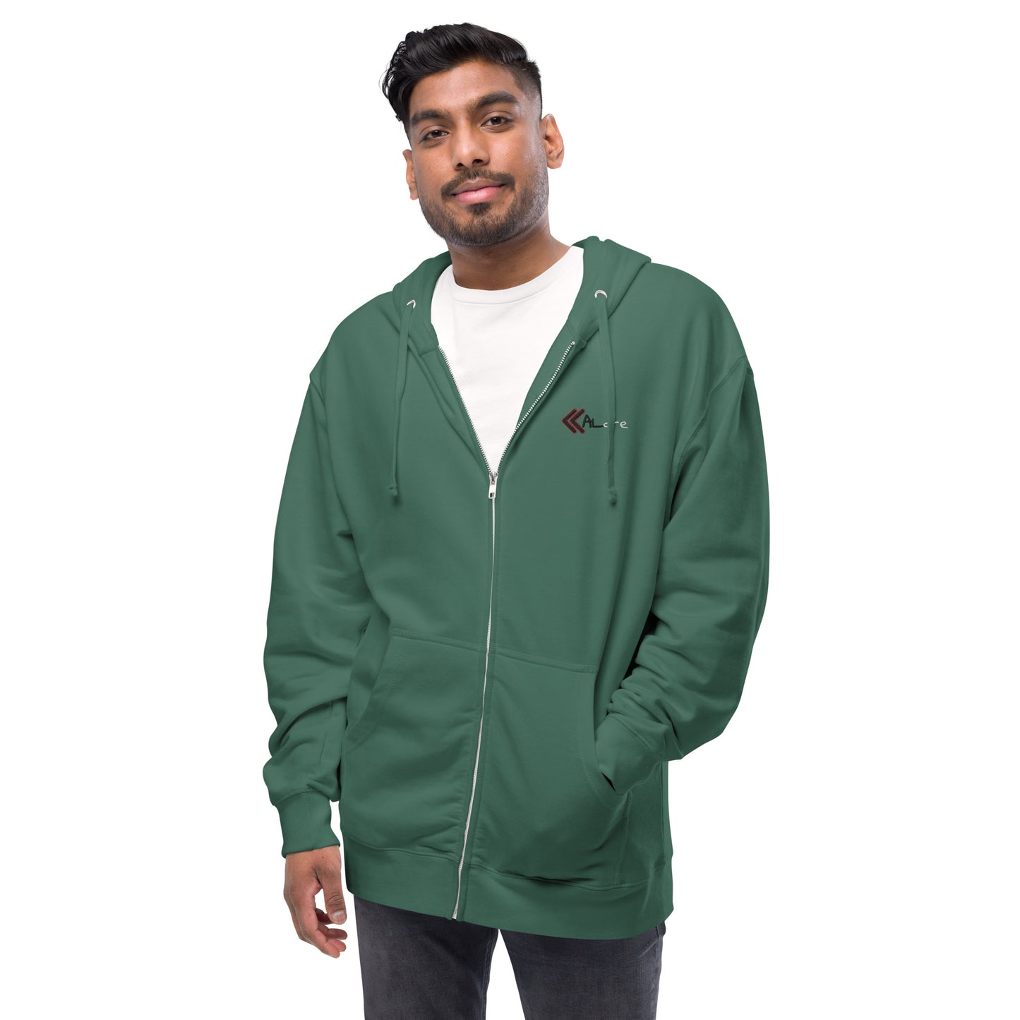 Embroidered Fleece Zip Up Hoodie