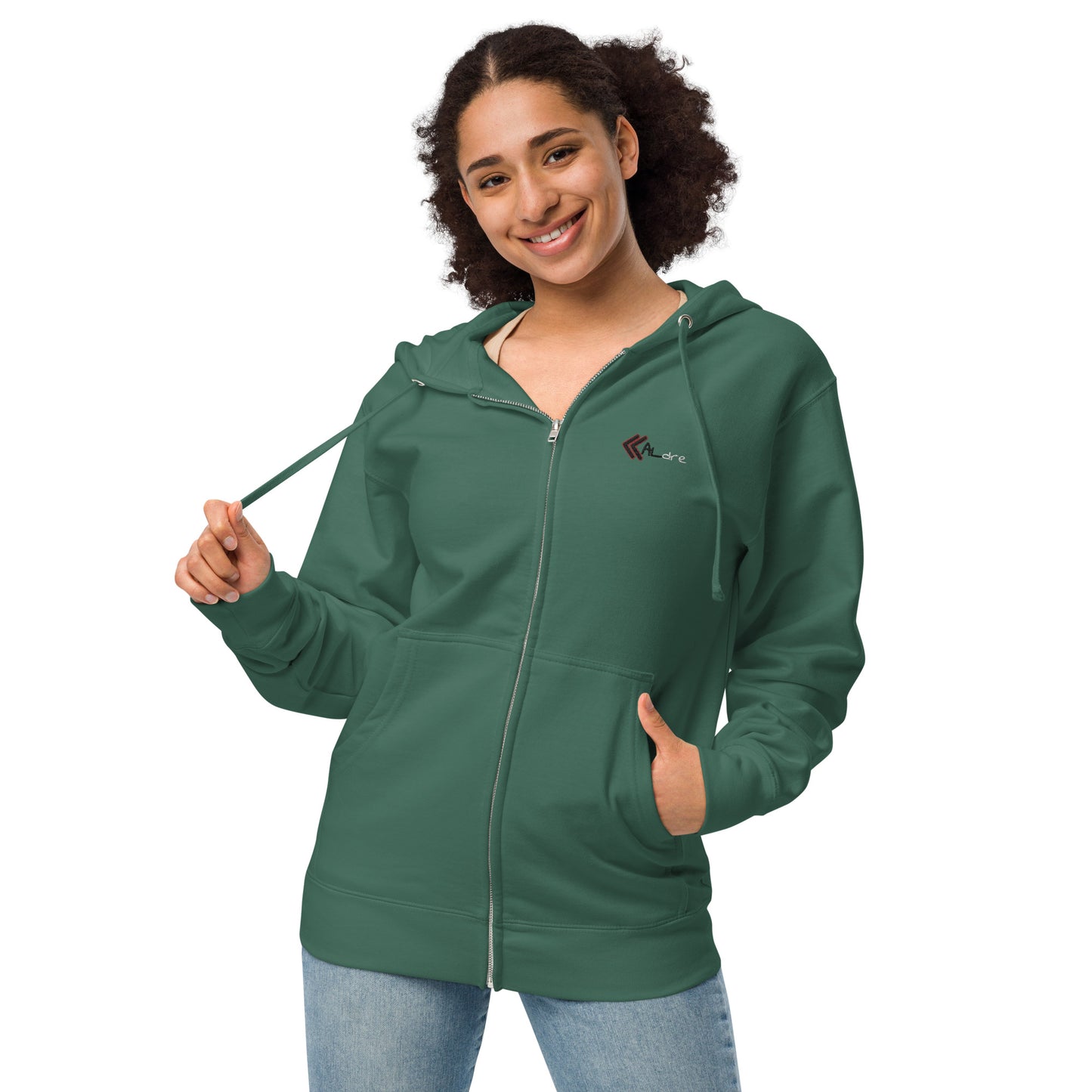 Embroidered Fleece Zip Up Hoodie