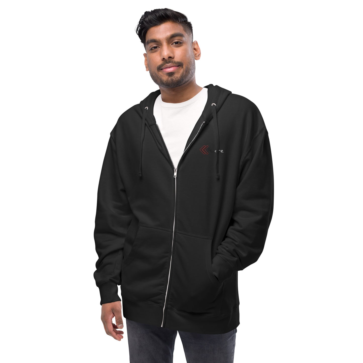 Embroidered Fleece Zip Up Hoodie