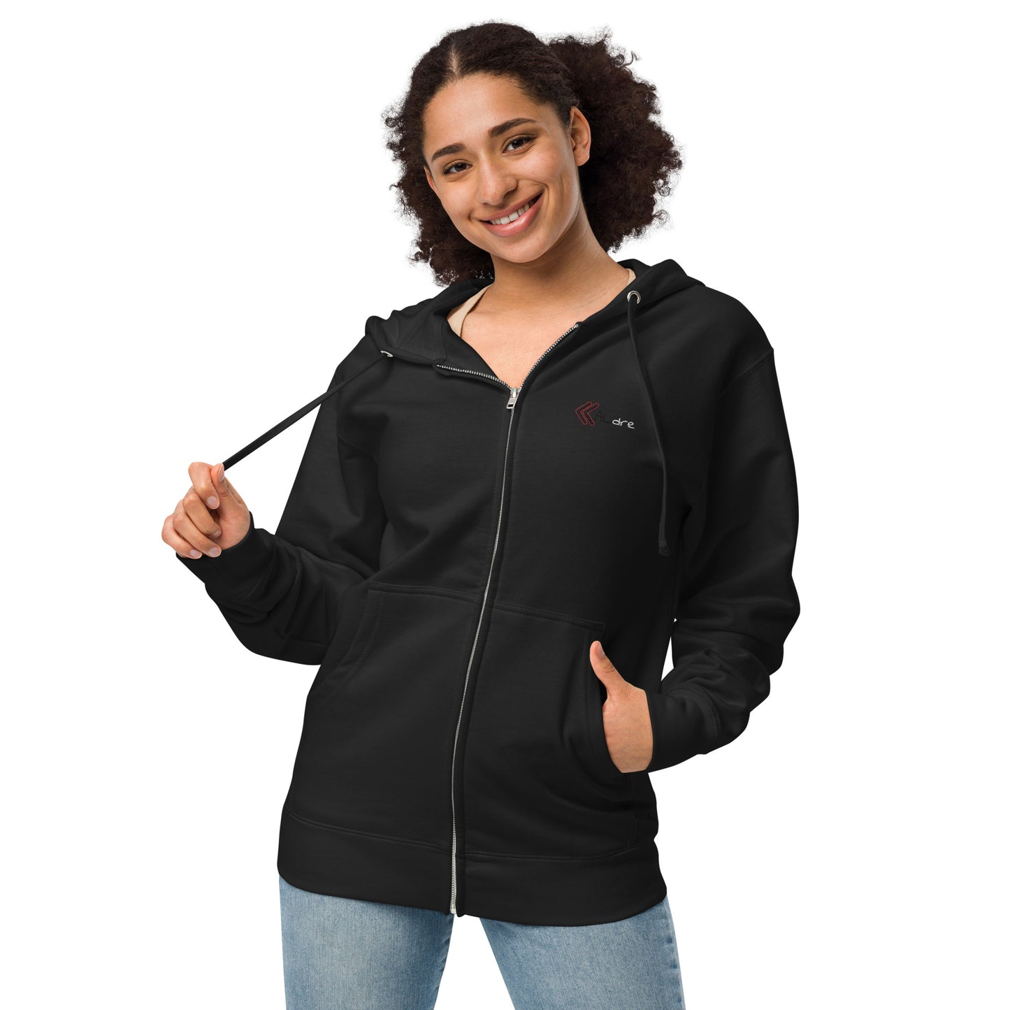 Embroidered Fleece Zip Up Hoodie