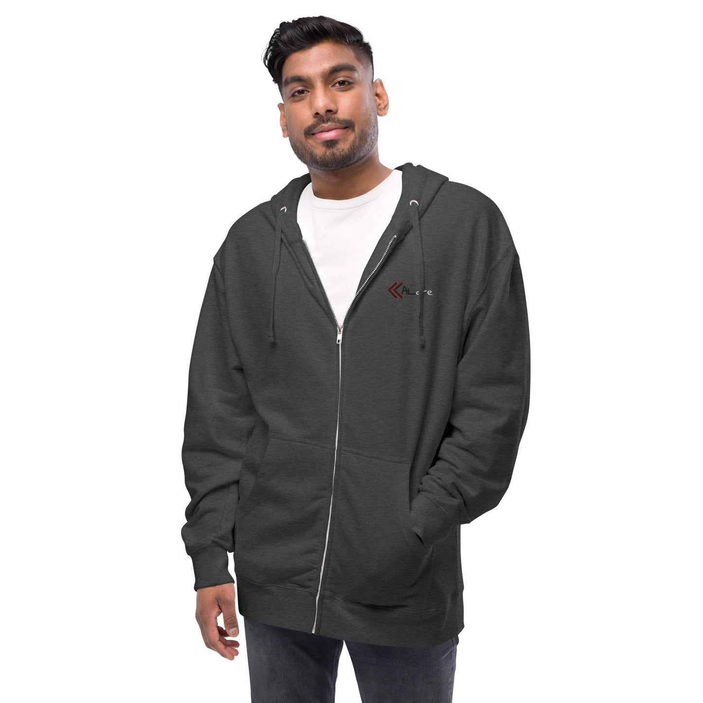 Embroidered Fleece Zip Up Hoodie