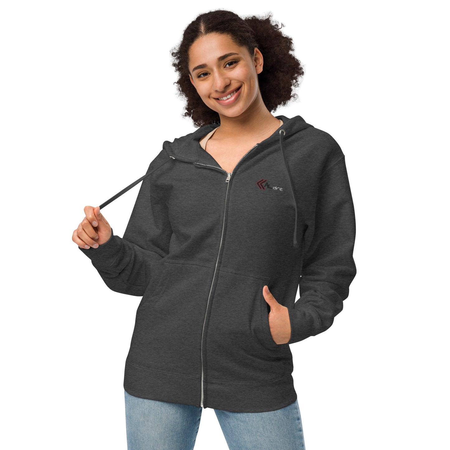 Embroidered Fleece Zip Up Hoodie